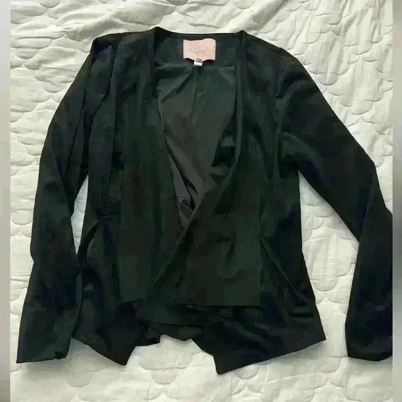 Anthropologie Hutch Black faux Suede Draped Front Jacket size Large - Picture 3 of 11